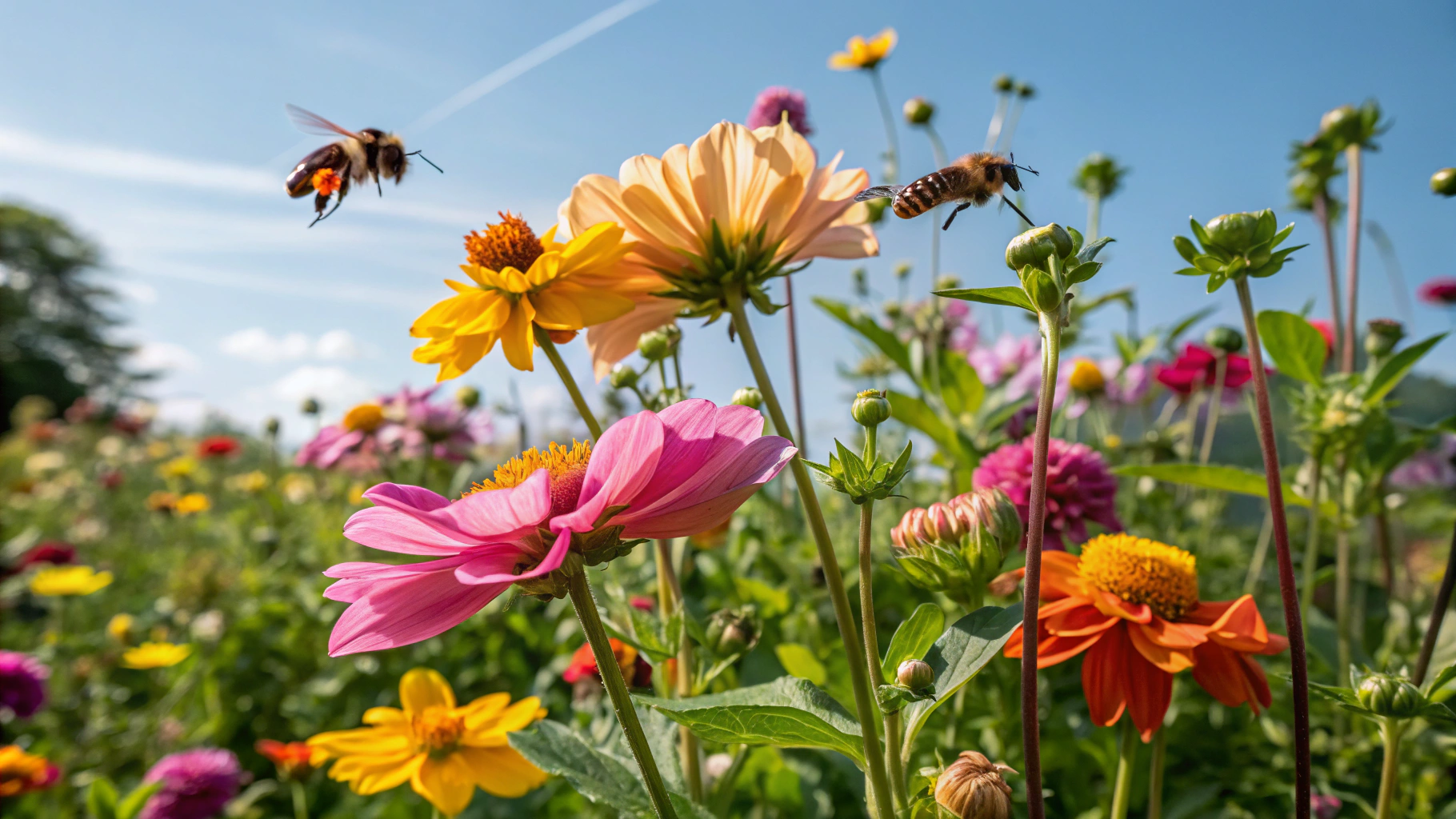 Bees in a garden